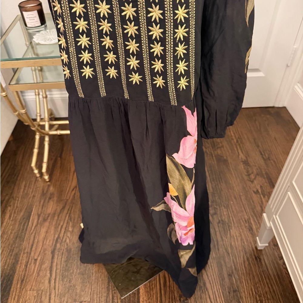 FARM Rio Black Midi Dress with Pink Floral Print - Picture 4 of 7